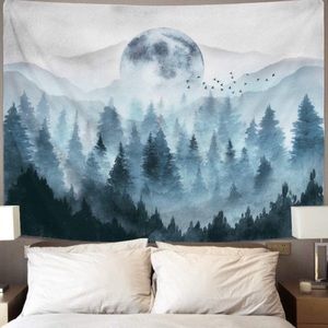 Misty Magical Foggy Forest Mountain Tapestry